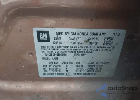 2016 Buick Encore Convenience from USA, damaged, VIN KL4CJBSB4GB564490